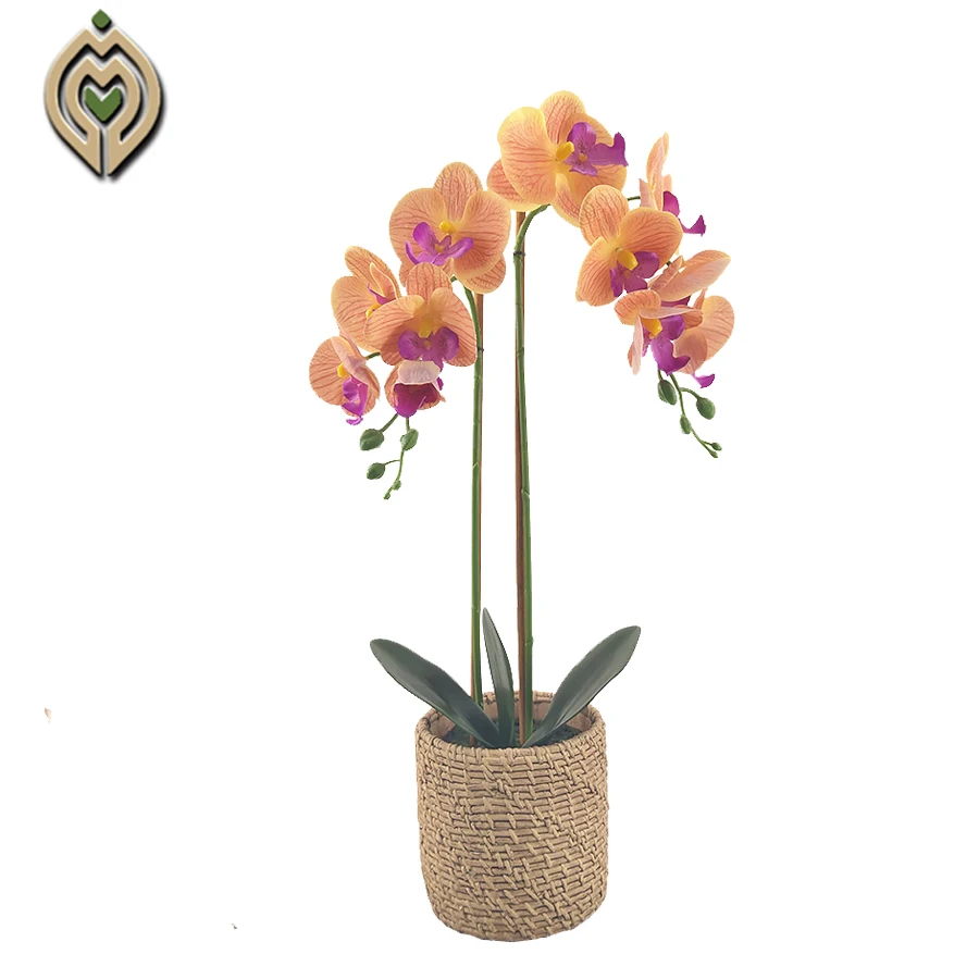 Artificial simulation colorful Orchid Flower plants with pot decorative Butterfly Phalaenopsi Orchid greenery