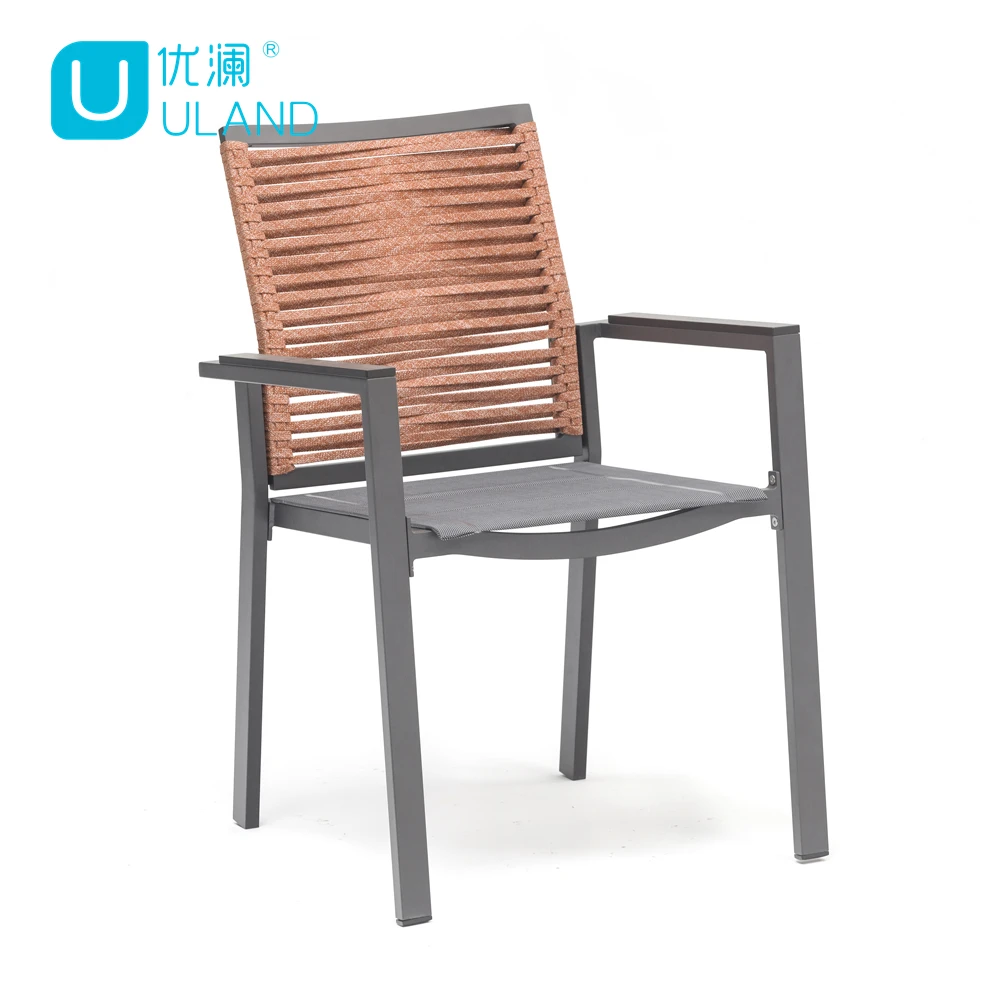 Uland Hot Sale Light Weight Steel Material Outdoor Patio Dining Furniture Stack 6 8 Garden Chair Table Set
