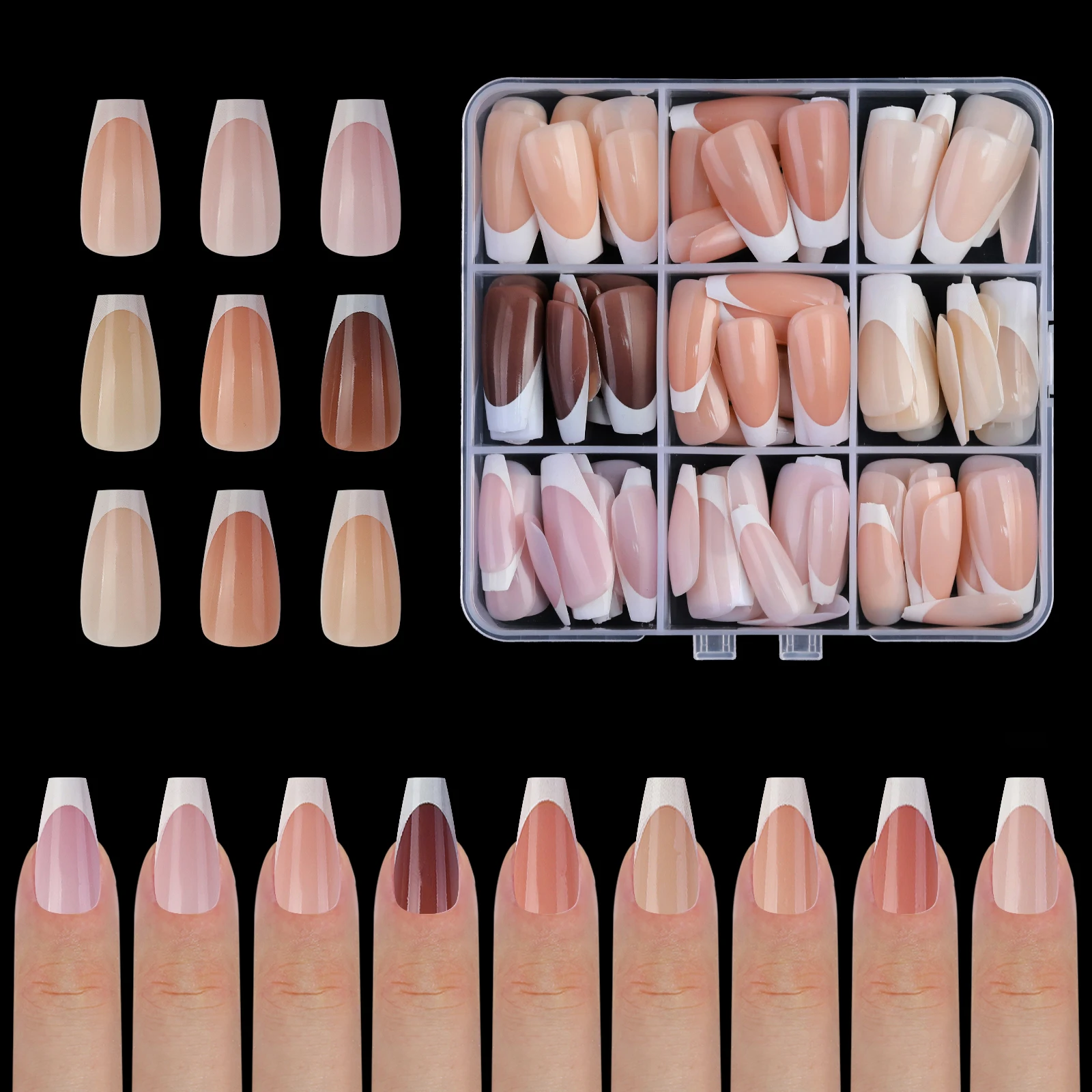 TSZS 9 Grids French Gel X Tips Press On Nails Long Almond Square Nude Pink French Toe Nail Tips Fake Nails Wholesale