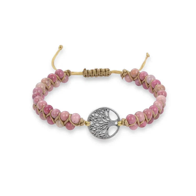 Natural 4mm stone bead braided 2 rows stone african turquoise bracelet tree of life charm adjustable bracelet