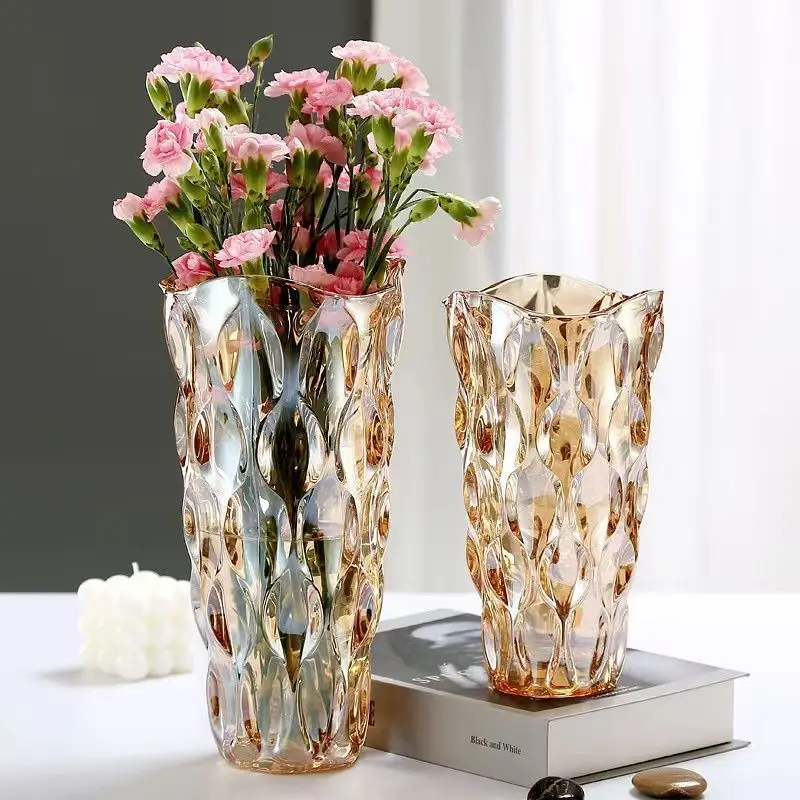 Nordic Light Luxury Crystal Glass Vase Living Room and Hotel Flower Arrangement Vase Rose Flower Decoration Vase Decoration