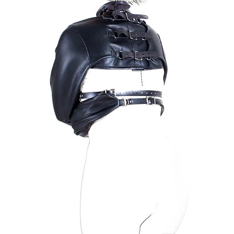 Leather Bondage Straitjacket with Wrist Restraints, Straight Jacket Costume Body Harness Restraint