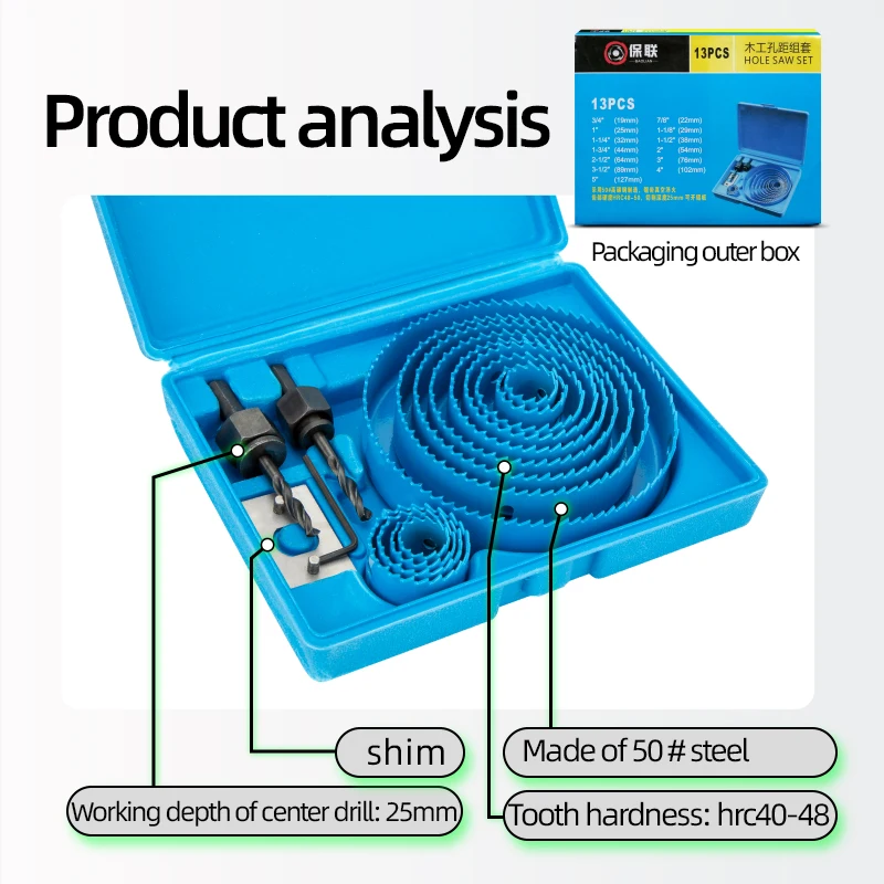 Red 13pcs Multifunctional Woodworking Hole Saw Set Gypsum Board PVC Board Carpentry cutting Drilling Tool