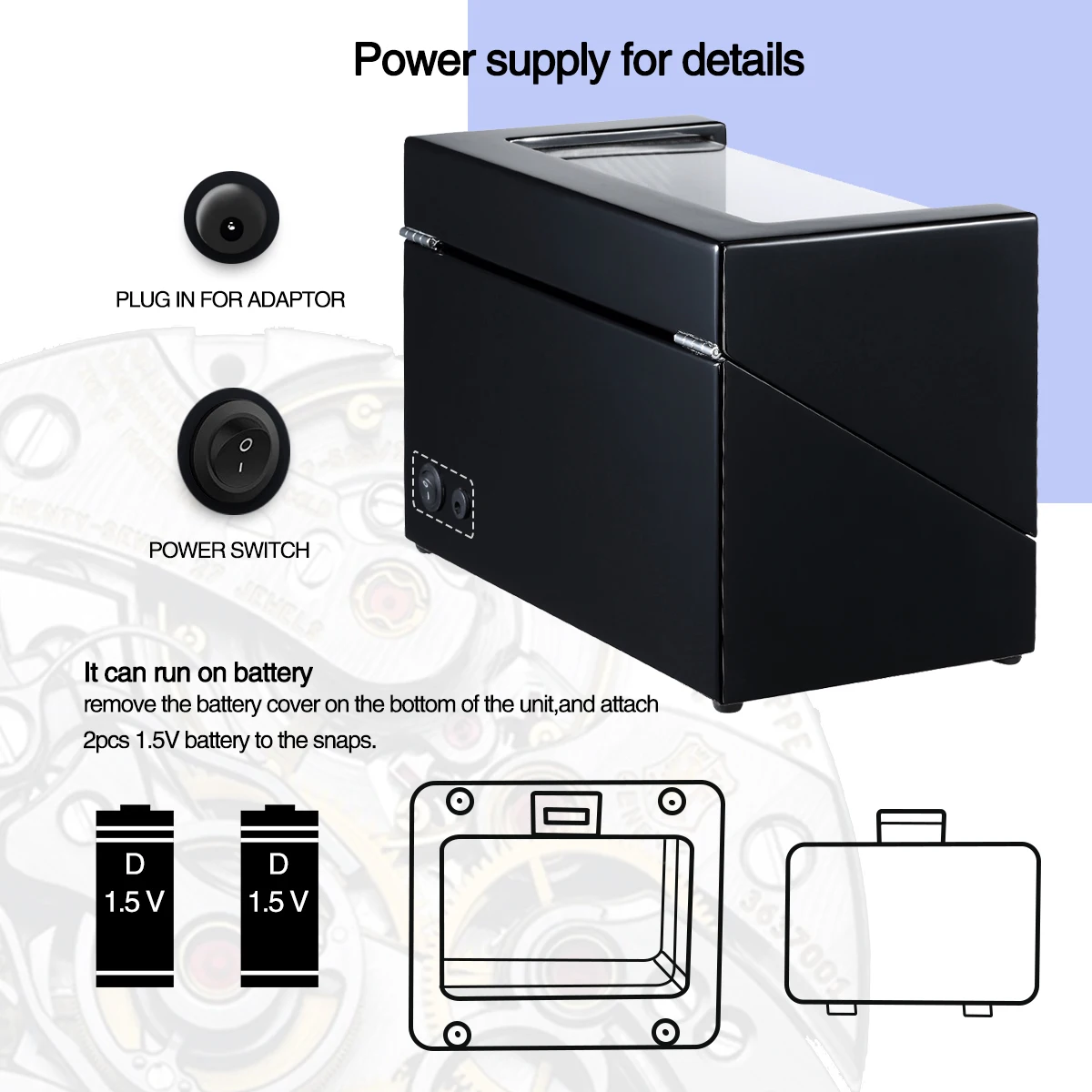 2024 New Design Automatic Watch Winder Wooden Box Japanese Mabuchi Motor Watch Winder Case  Luxury Black Leather