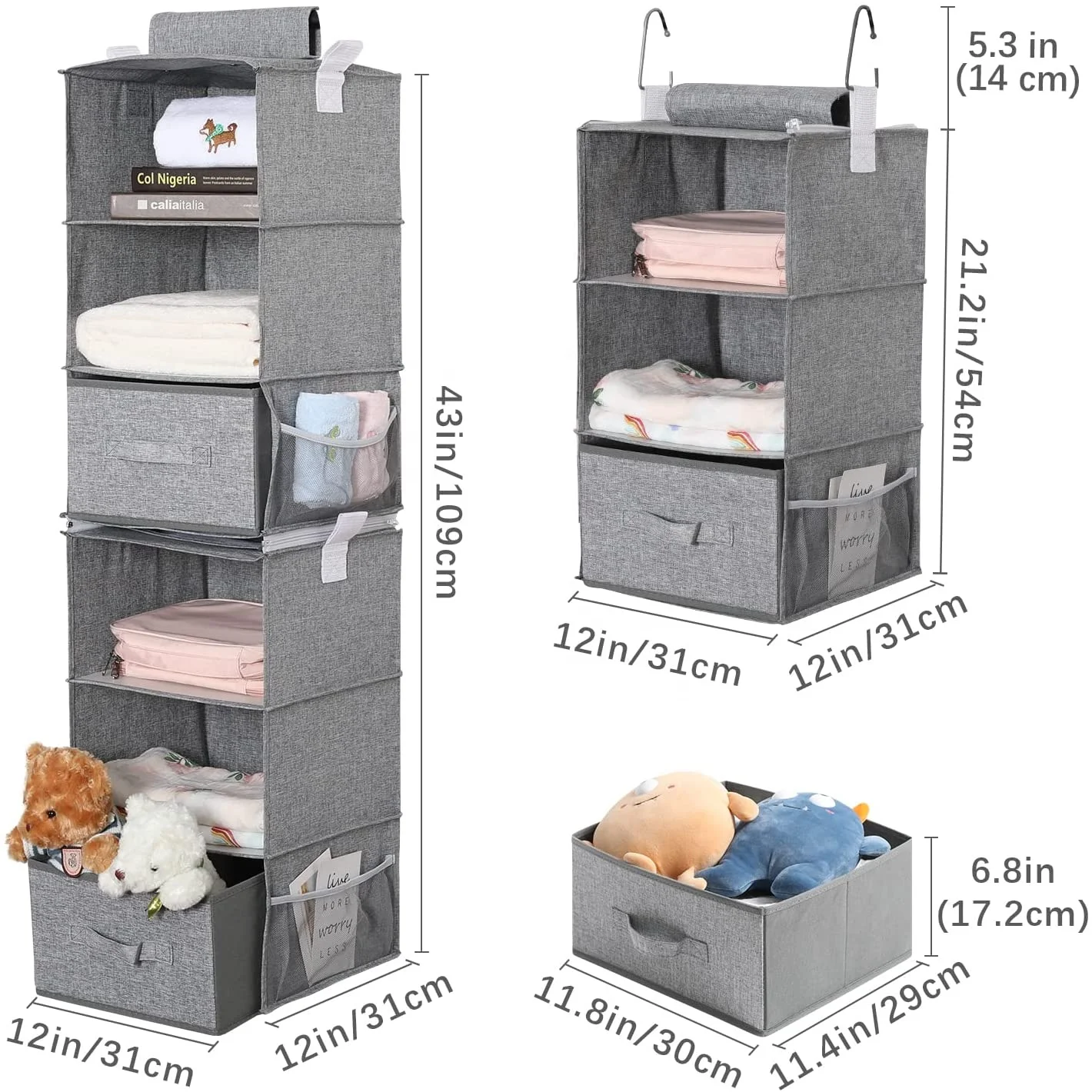 Folding Clothes Storage hanging 6 Shelves Hanging Closet Organizers with Zippers Durable Accessory Shelves