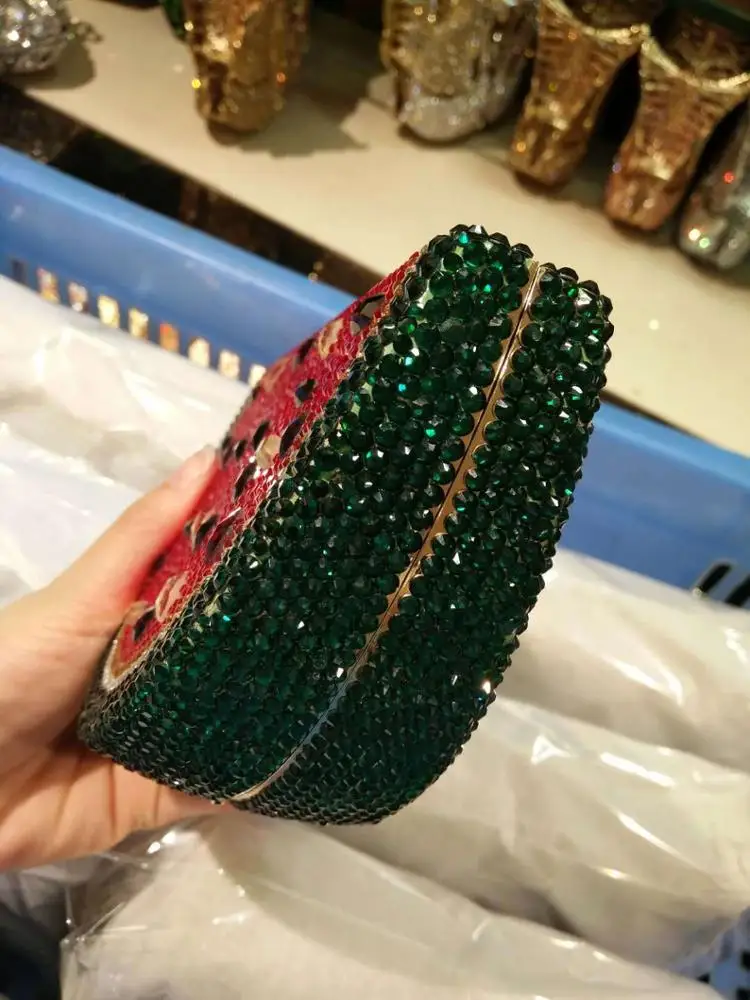 Custom Fancy glitter watermelon Design rhinestone evening bag clutch for ladies