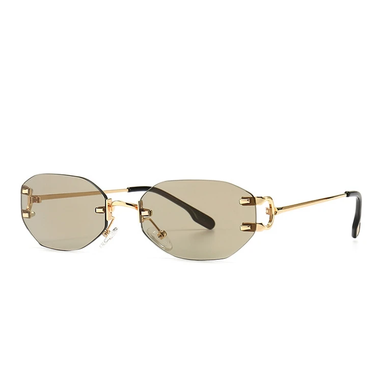 Vintage Frame Glasses Brand Flat Top One-Piece Trendy Fashion Men 2021 Design New Rimless Narrow Lens Square Sunglasses