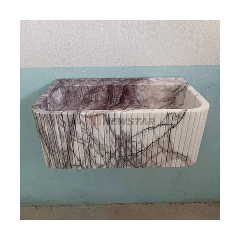Luxury Stone Arabescato Marble Sink For Bathroom Polished Vanity Fluted  White Marble Stone Wash Basin Sink Modern Kitchen Sink