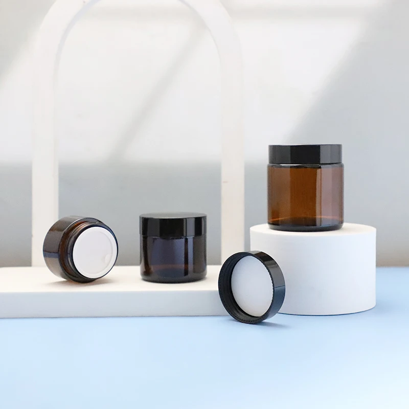 Boston round amber Bottle cosmetic packaging container skin care shampoo pump spray  sets