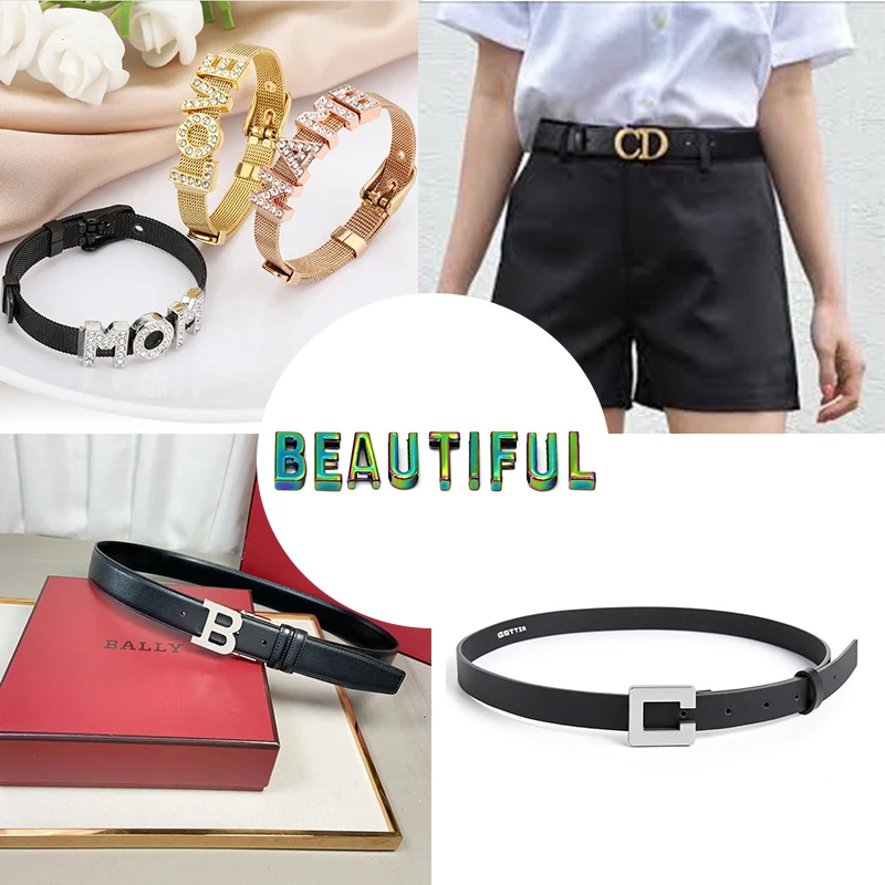 Custom Small metal letter Hollow style Metal Alphabet A-Z Letters Buckle slide on letter charms For HandBags Collar clothing