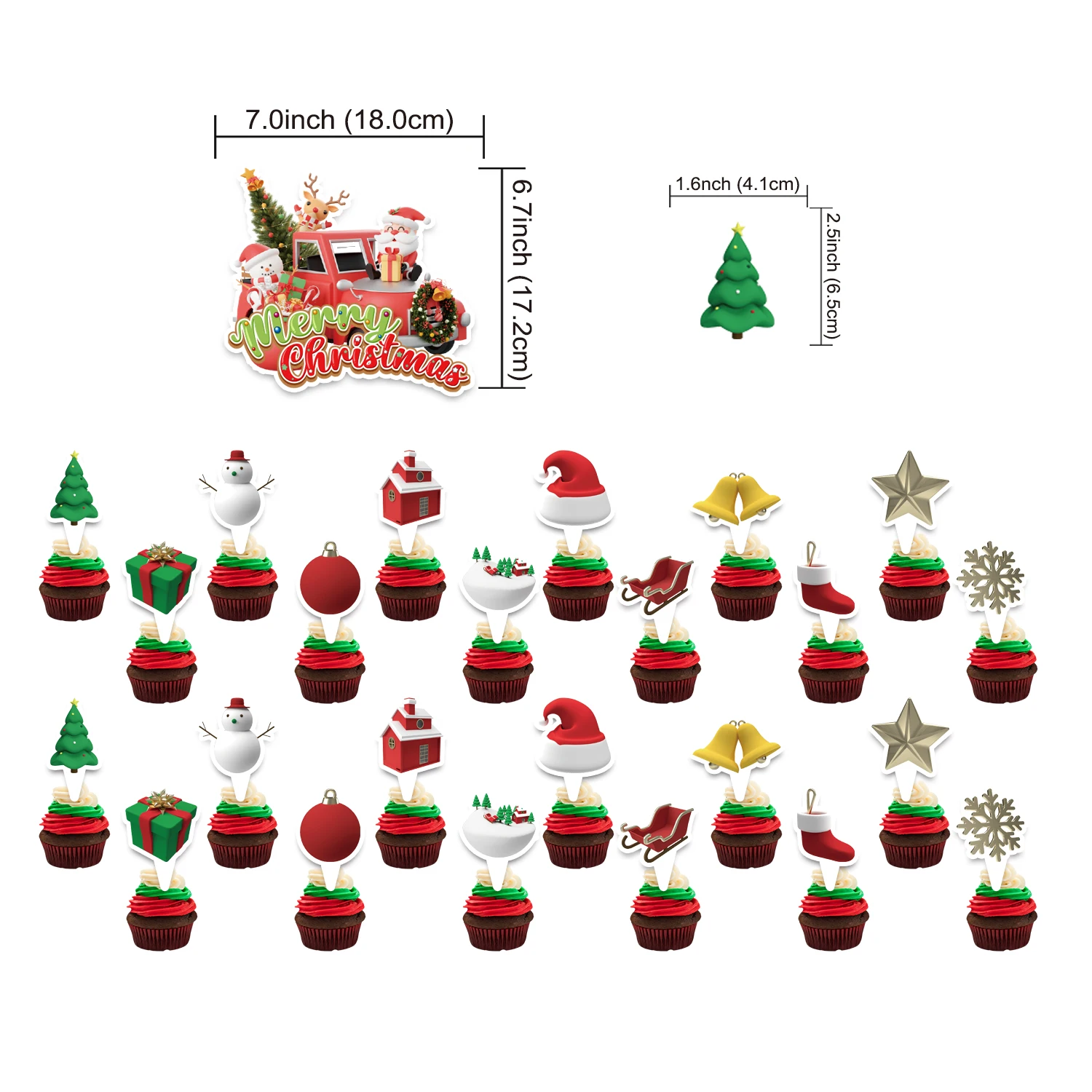 New Arrival Merry Christmas Santa Snowman Flag Banner Cake Toppers Latex Balloon Bouquet For Christmas Party Decoration Supplier