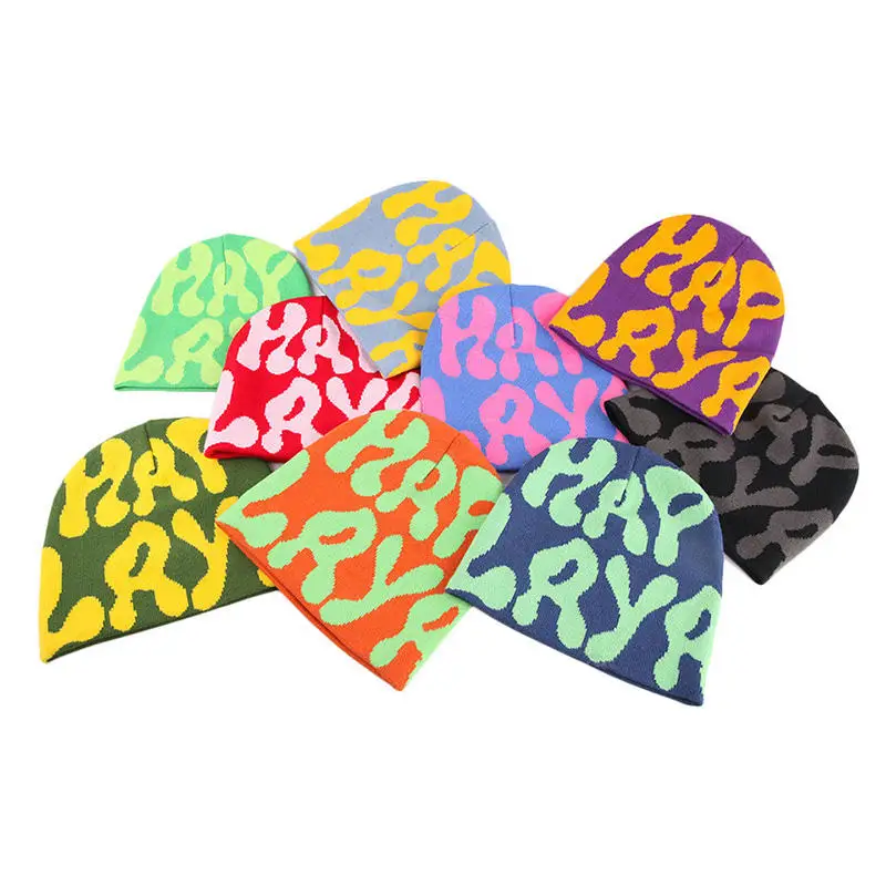 Custom All Over Print Beanie With Logo Embroidery Jacquard No Fold Bennie Hat Meaculpa Y2k Knit Skull Cap