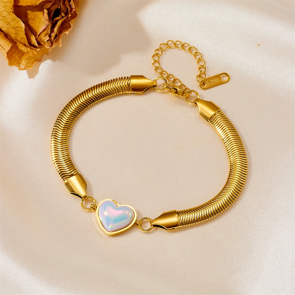 Wholesale 18K Gold Plated Stainless Steel Waterproof Butterfly life Tree heart  Snake Chain Women Jewelry Bracelets Bangles