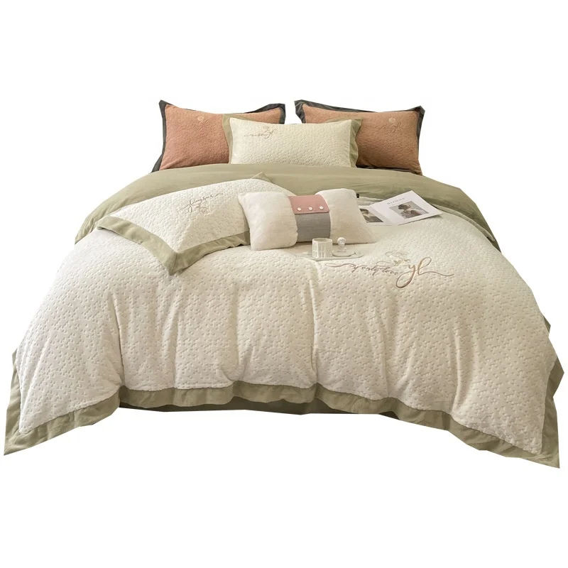 Hot Sale Polyester Flannel Velvet Fleece Winter Warm Solid Queen King Size Bed Sheet Quilt Cover Duvet Cover Bedding Sekeep warm