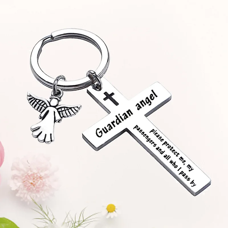 Christian Gifts for Baptism Jesus Cross bible verse keychain Inspirational Bible Verse Religious Baptism guardian angel keychain