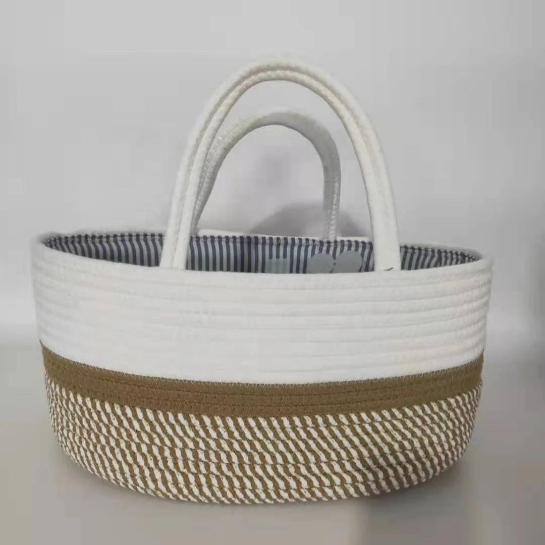 Hot Sale 100% Cotton Rope Baby Diaper Bags Changeable Compartments Folded Convenient Cotton Rope Baby Diapers Basket