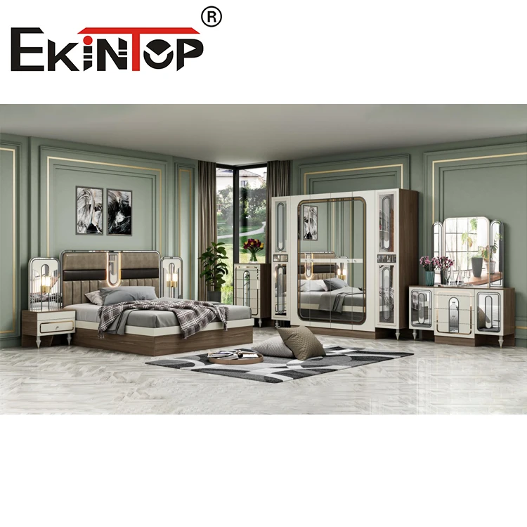 Ekintop bedroom furniture set wholesale double bed luxury king size wooden bed