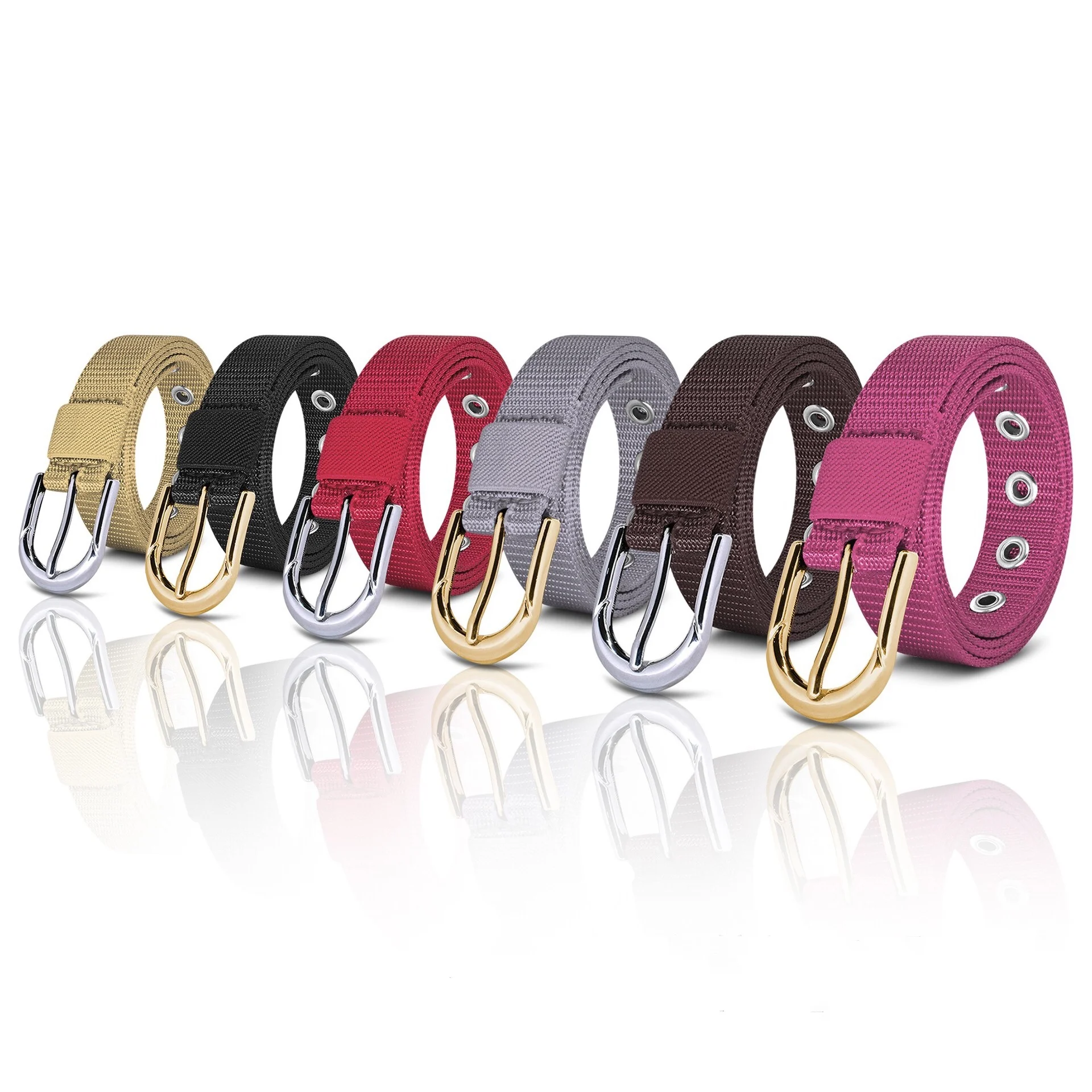 Women available customize nylon fabric belt metal buckle