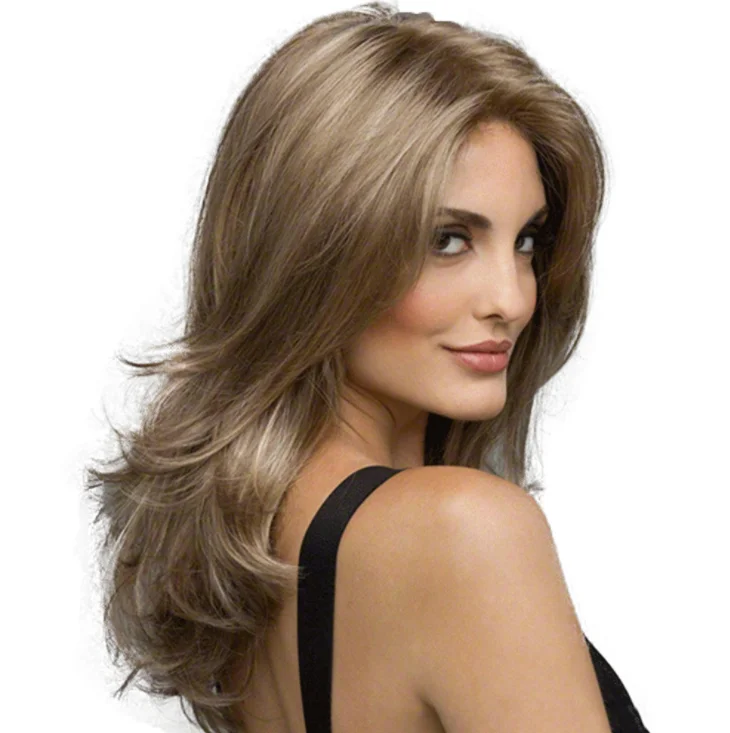 Amazon hot sell good quality cheap fashion brown lady medium long curly hair Virgin Brazilian Lace Wig Human Hair Straight