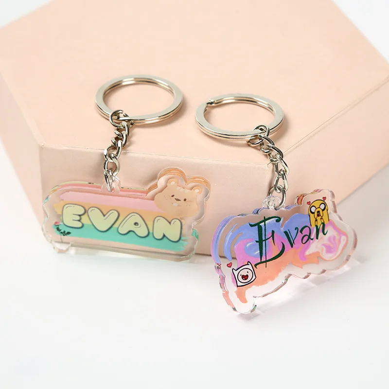 Customized creative logo printed recyclable laser cut clear acrylic keychain charms