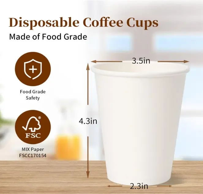 Индивидуальная одноразовая бумажная кофейная чашка для горячих/холодных напитков 8 унций 12 белая с логотипом