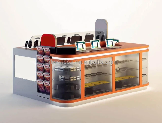 Artworld Displays Cellular Cell Phone Accessory Retail Kiosks Design W/ Phone Fix Counters Combined