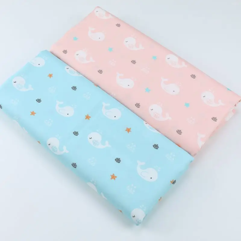 60s cotton satin cartoon little whale print fabric baby cotton bag bedding fabric wholesale