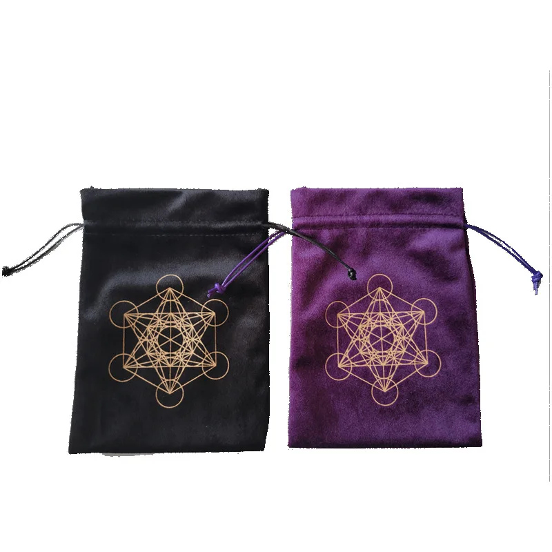 Metatron Crystal Lattice Altar Thick Velvet Storage Bag Jewelry Crystal Small Item Card Fabric Bag with Tablecloth Set