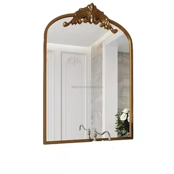 Gold Traditional Arched Mirror, Antique Brass Mirror, Vintage Ornate Baroque Mirror, Carved Mantel Mirrors for Bathroom