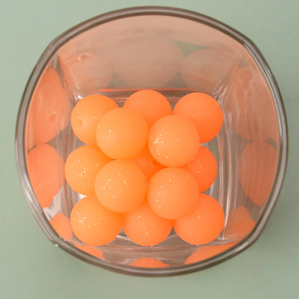 Borjay 2022 Low Moq New Custom Food Grade Bpa Free Wholesale Silicone Bead Glitter Soft 15mm 12mm Round Bulk For Jewelry Making