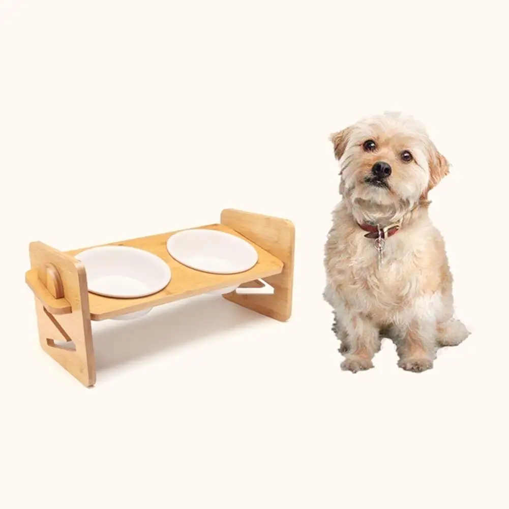Easy Clean Bamboo Pet Bowl Stand Non-Slip Feet Bamboo Storage Pet Bowl Stand