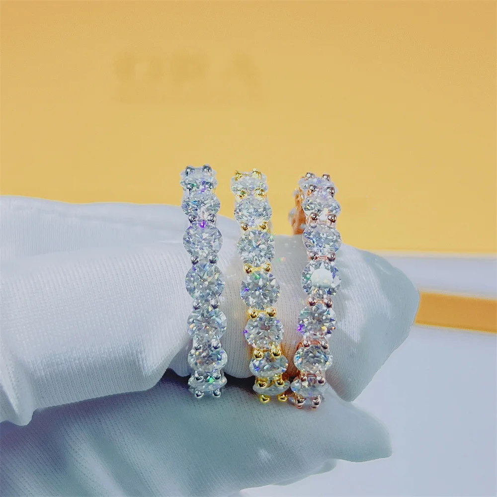 Wholesale in stock VVS Moissanite Diamond silver 925 4mm moissanite rings Iced Out Eternity Rings