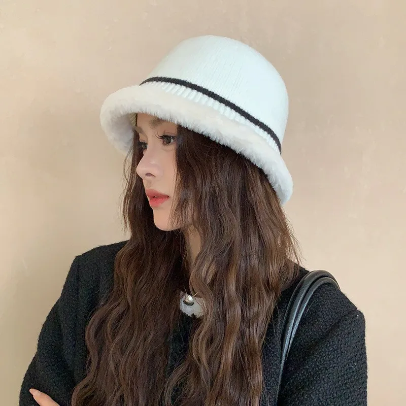 2024 новая плюшевая вязаная Рыбацкая шапка женская осенне-зимняя модная