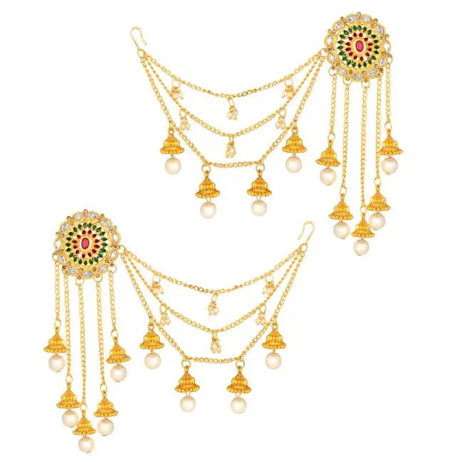 Bahubali Wholesale Indian traditional Wedding Earring Gold Plated Silver Pearl Gemstone Earrings