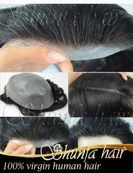 Human hair prothesis toupee for men full skin with single knots thin skinhair system