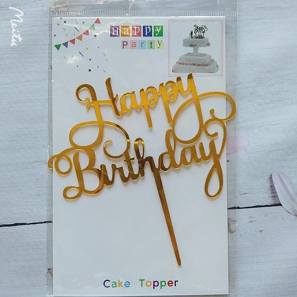 Gold acrylic cake topper cupcake happy birthday decoration Dessert Cake Decoration Cake Toppers