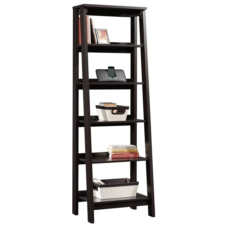 Living Room Furniture Modern Low Price Wood High Vertical 5 Tier Ladder Standing Display Bookshelf Bookcases