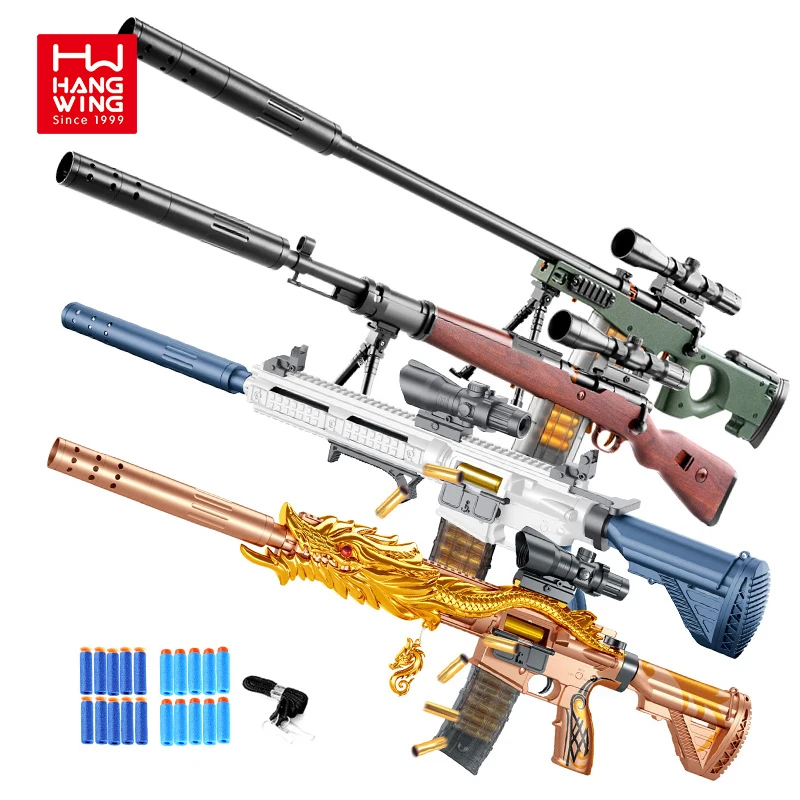 HW boys assembled manual jumping shell softball M416 rifle AWM 98K sniper gun kids shooting game toys EVA soft bullet gun model