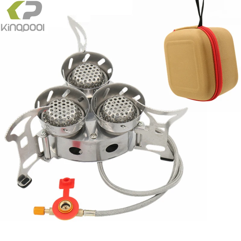Kingpool Dual Fuel Portable Outdoor Butane Propane Camping Gas Stoves 3 Burners Hiking Backpacking Foldable Gas Stove with Case