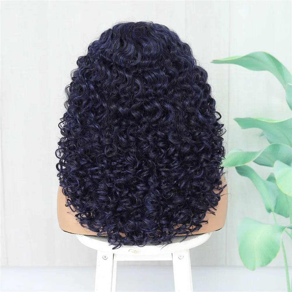 New Arrival Blue Color Synthetic T Part Lace Front BOB Wig  Wholesale Glueless Wig For Black Women Special Curly Wig