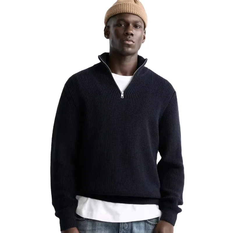 Китайский поставщик индивидуальный логотип OEM & ODM Мужской дизайнерский текстурный свитер с высокой горловиной вязаный свитер на молнии с длинными рукавами