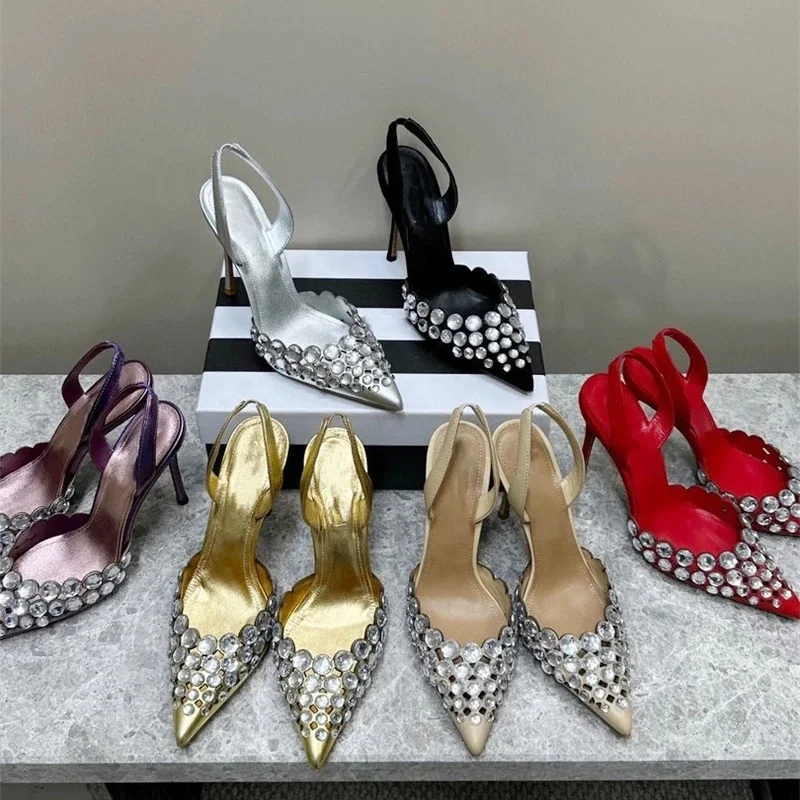 Luxurious Styles Women Big Rhinestones Stiletto High Heels Sandals Slip On Slingback Ladies Summer Dress Shoes