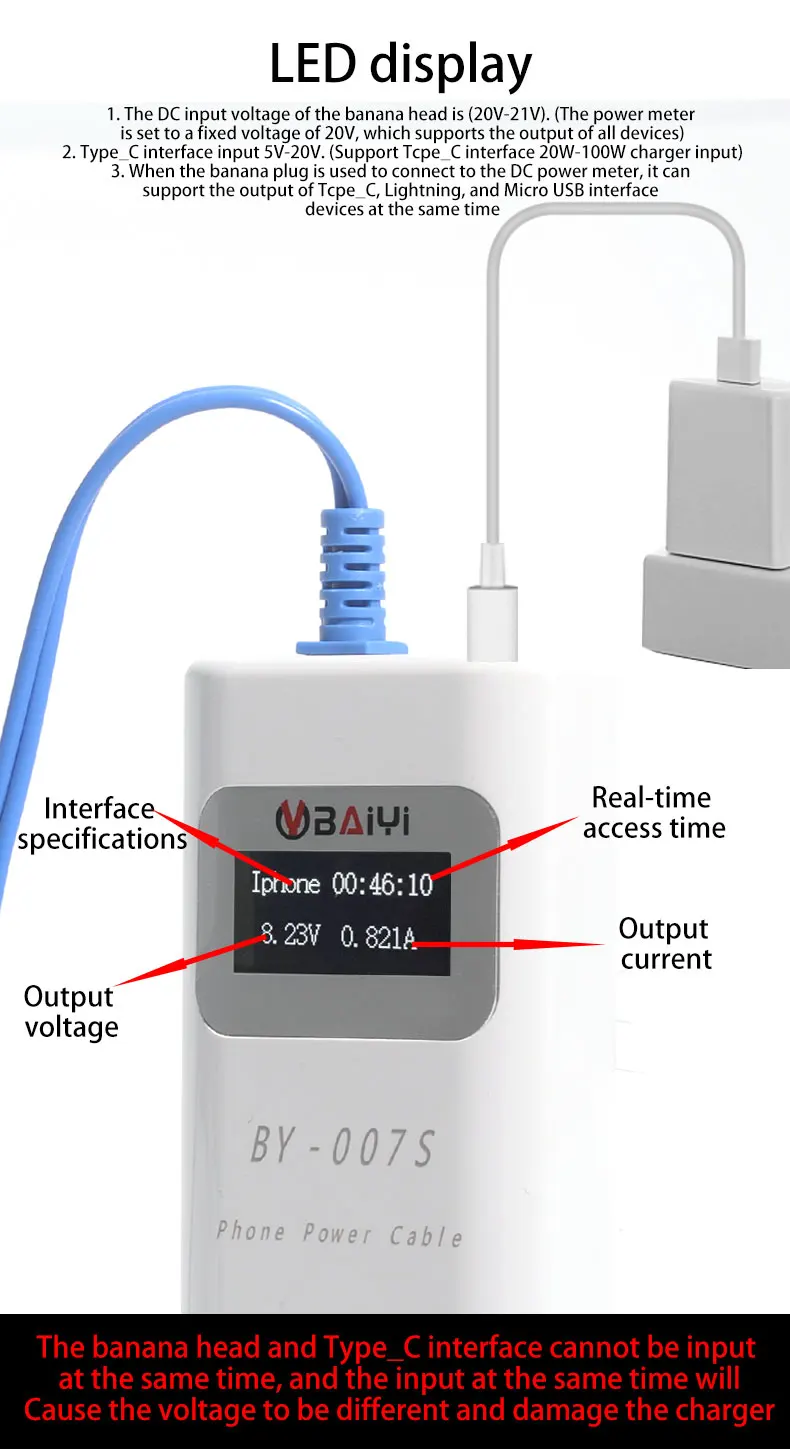 BY-007S Smart Charging Detect Cable Fast-Charging Type C Lightning Micro USB with Three Device Interface