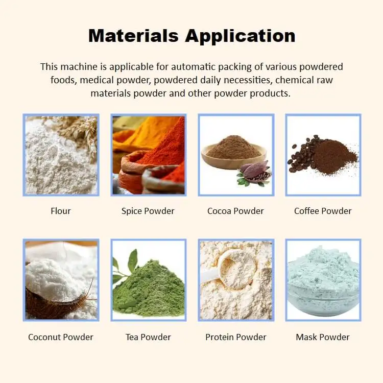 High Speed Automatic 1Kg 2Kg Cassava Corn 50g 100g 500g Wheat Flour Food Powder Ziplock Bag Stand Up Pouch Packing Machine