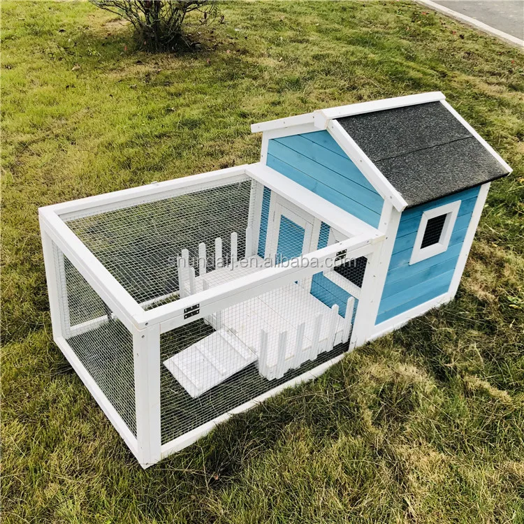 SDR025 Rabbit Breeding Cage Wooden Fashion Luxury Running Blue Wood SHUNDA Print Pet Cages Carriers & Houses Wood Rabbit Hutch