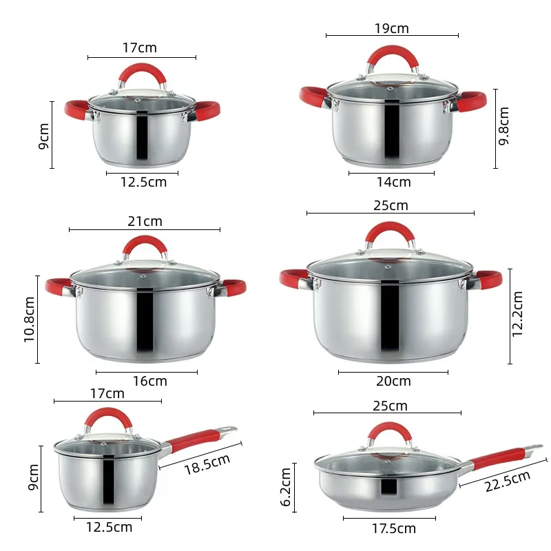 Manufacturer Pot Pan Sets Kaisa Villa 12pcs Stainless Steel Cookware Sets Kitchen Cooking Pots for Induction Cooker