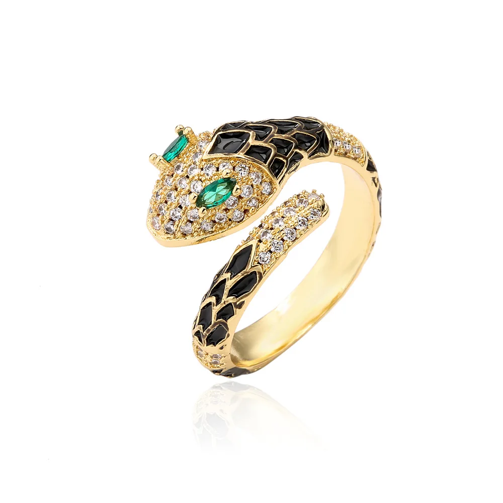 Hot Style Adjustable Brass Micro Pave Cubic Zirconia Enamel Snake Ring For Women