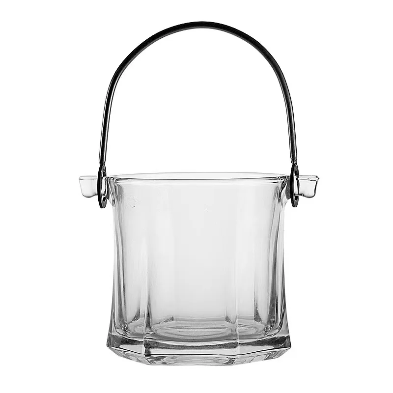 Wholesale Small Glass Transparent Classic Glass Ice Bucket with Tongs