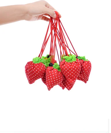 Vietnam Factory Wholesale Custom Logo RPET Printed Strawberry Foldable Polyester Shopping Bag Reusable Grocery Bags