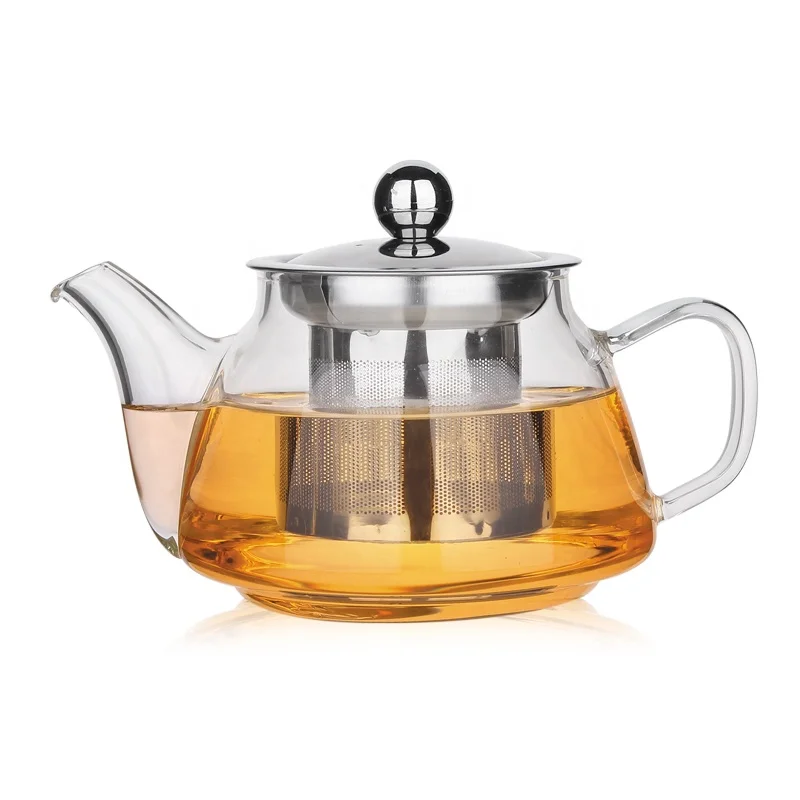 
400ml Transparent high borosilicate glass teapot with stainless steel infuser factory 